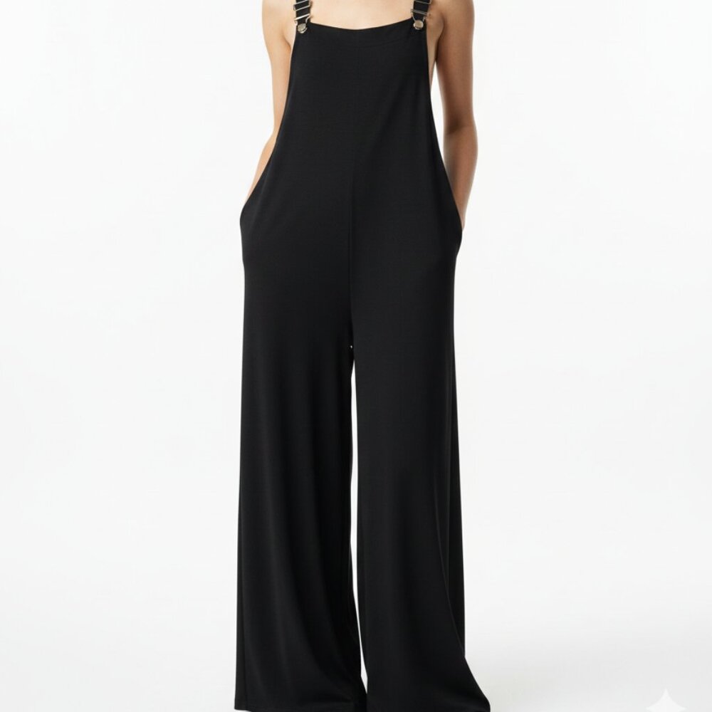 Feiersi Overalls Black Wide Leg Comfy Casual Boho XL NWT